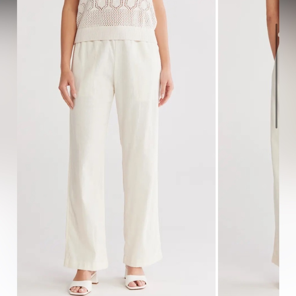 NWT Calvin Klein Linen Wide Leg Pants Antique White Size: Large - Picture 7 of 7